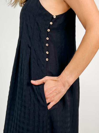 Textured Woven Sleeveless Jumpsuit with Pleat Details