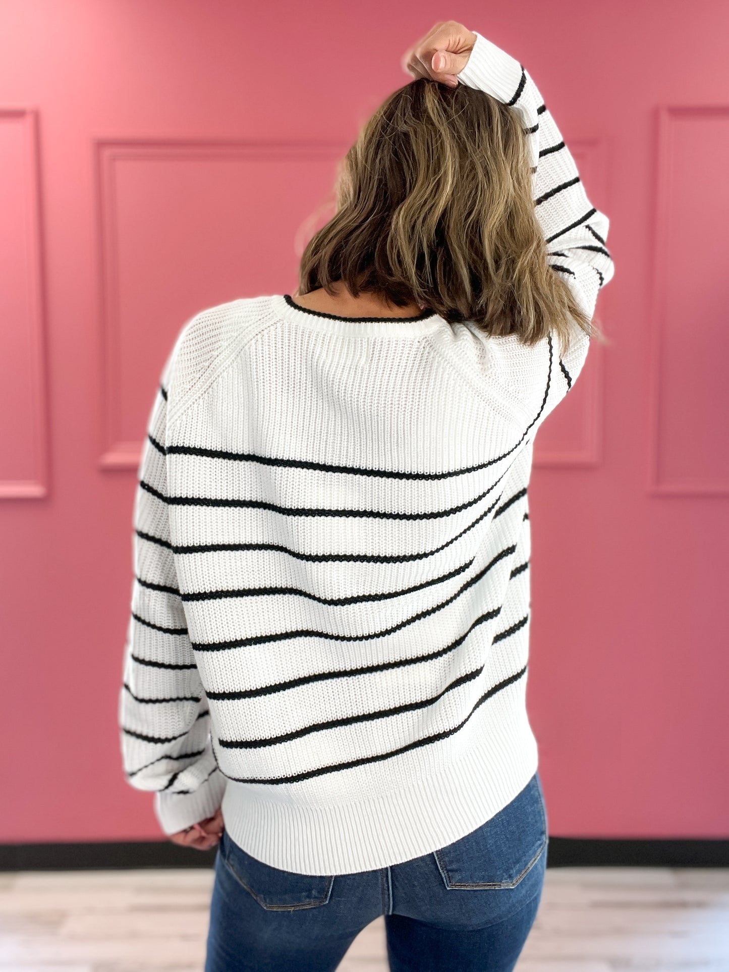 Button Striped Knit Sweater