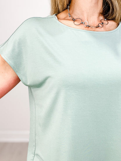 Short Sleeve Modal Basic Boat Neck Top