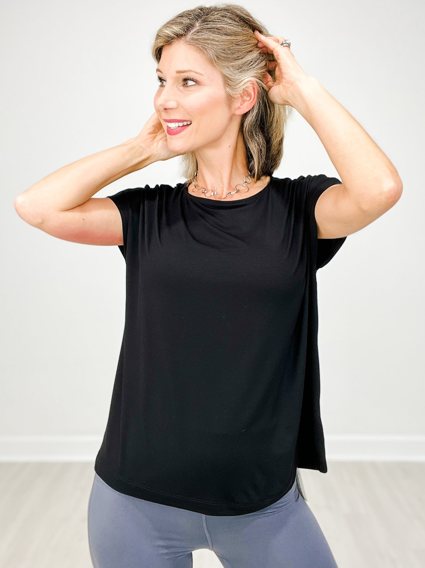 Short Sleeve Modal Basic Boat Neck Top