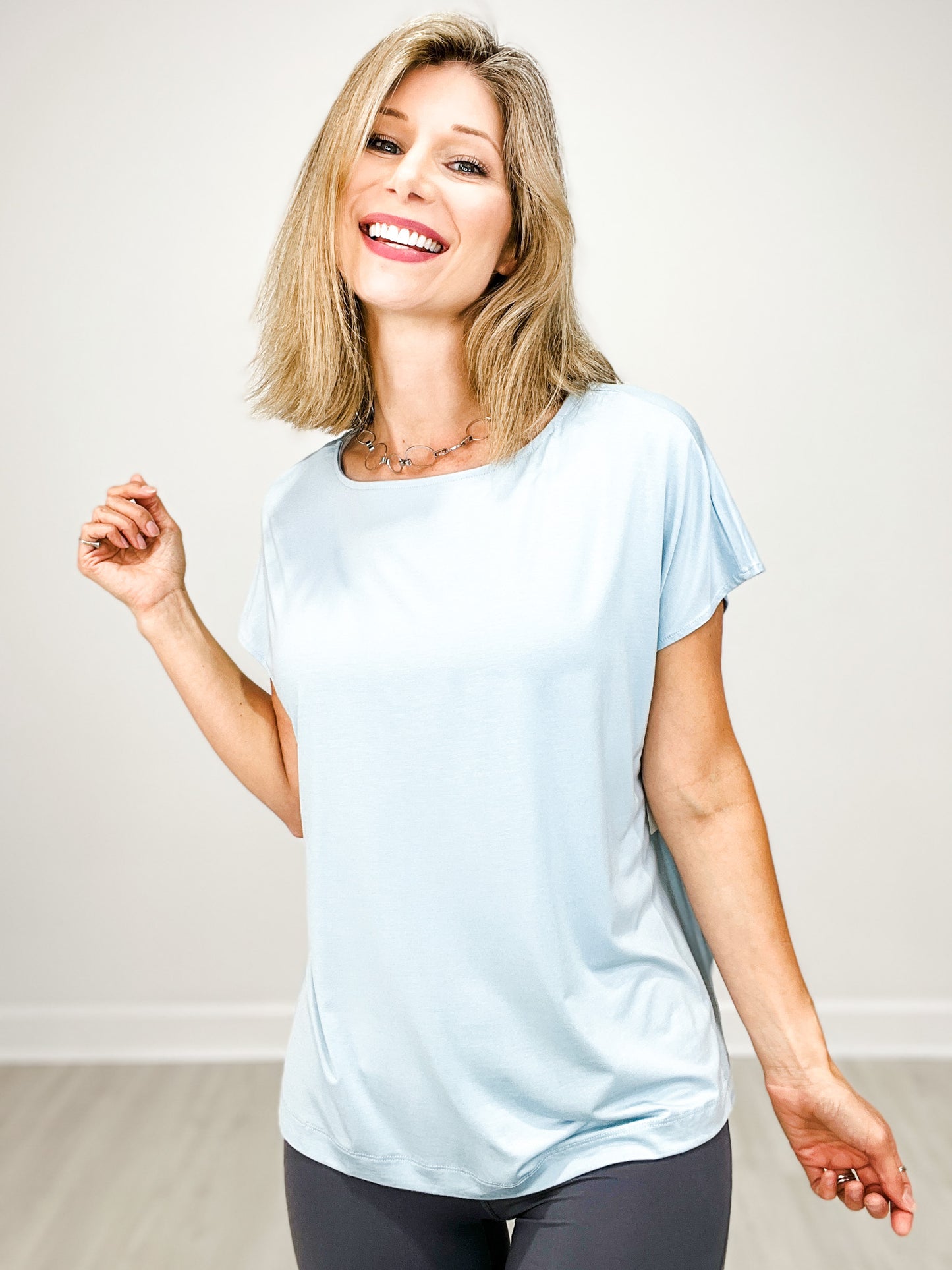 Short Sleeve Modal Basic Boat Neck Top