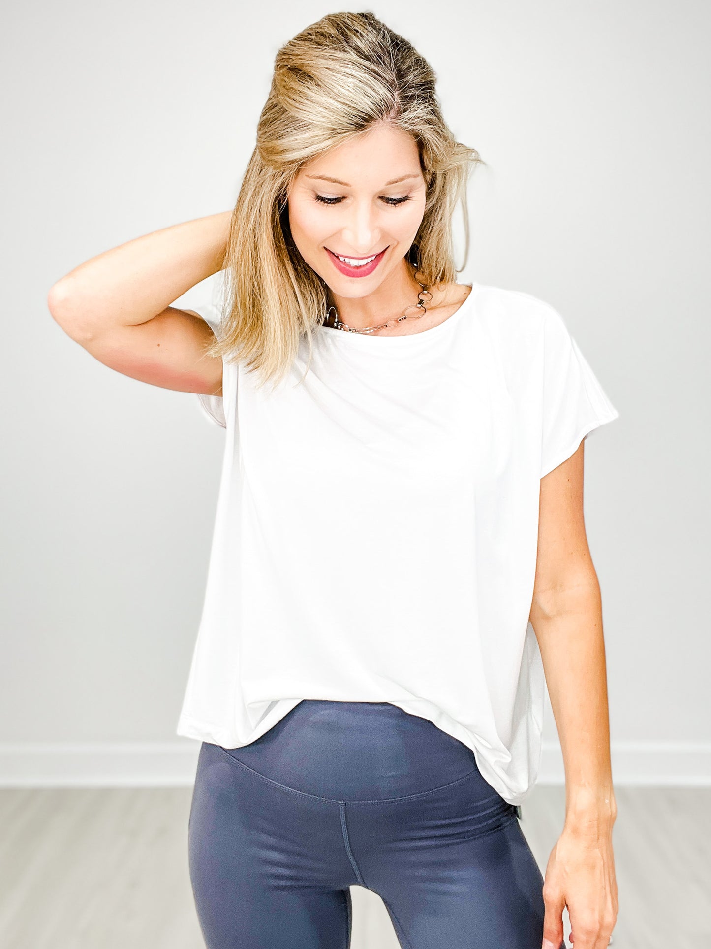 Short Sleeve Modal Basic Boat Neck Top