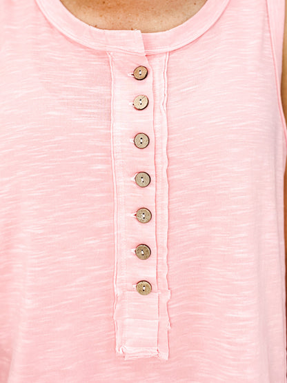 Mineral Washed Sleeveless Henley Top - GRP A