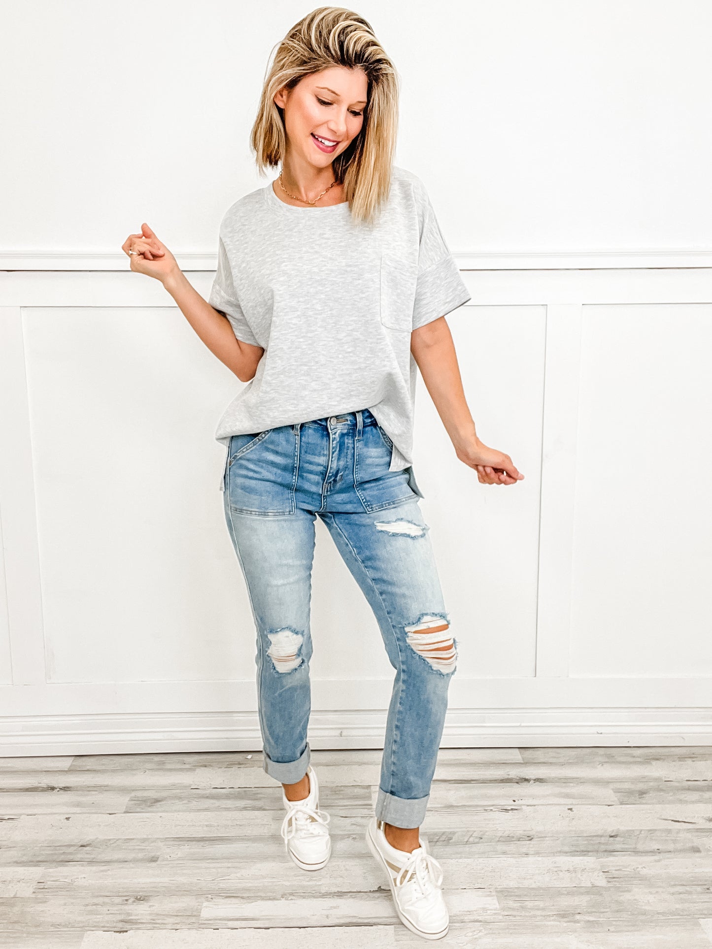 Easy Feeling Half Sleeve Oversized Knit Top with Front Pocket