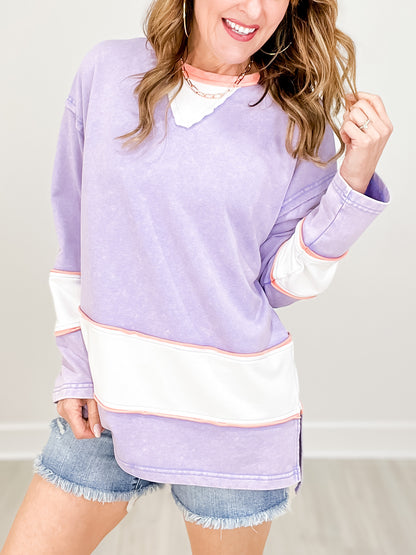 Long Sleeve Solid Knit Color Block Top