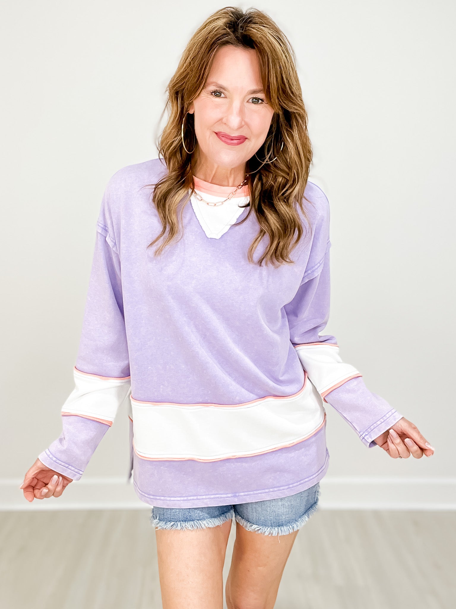Long Sleeve Solid Knit Color Block Top