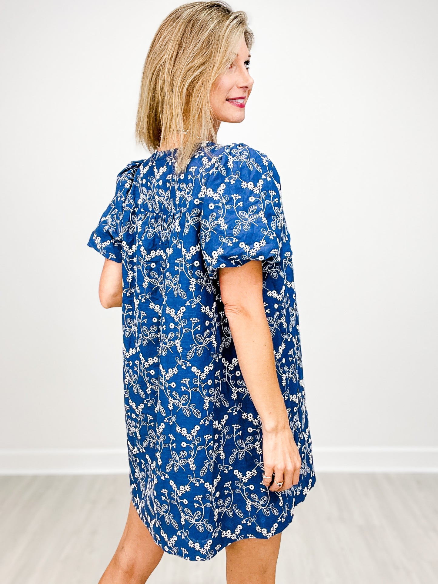 Daisy Days Embroidered Puff Sleeve Mini Dress