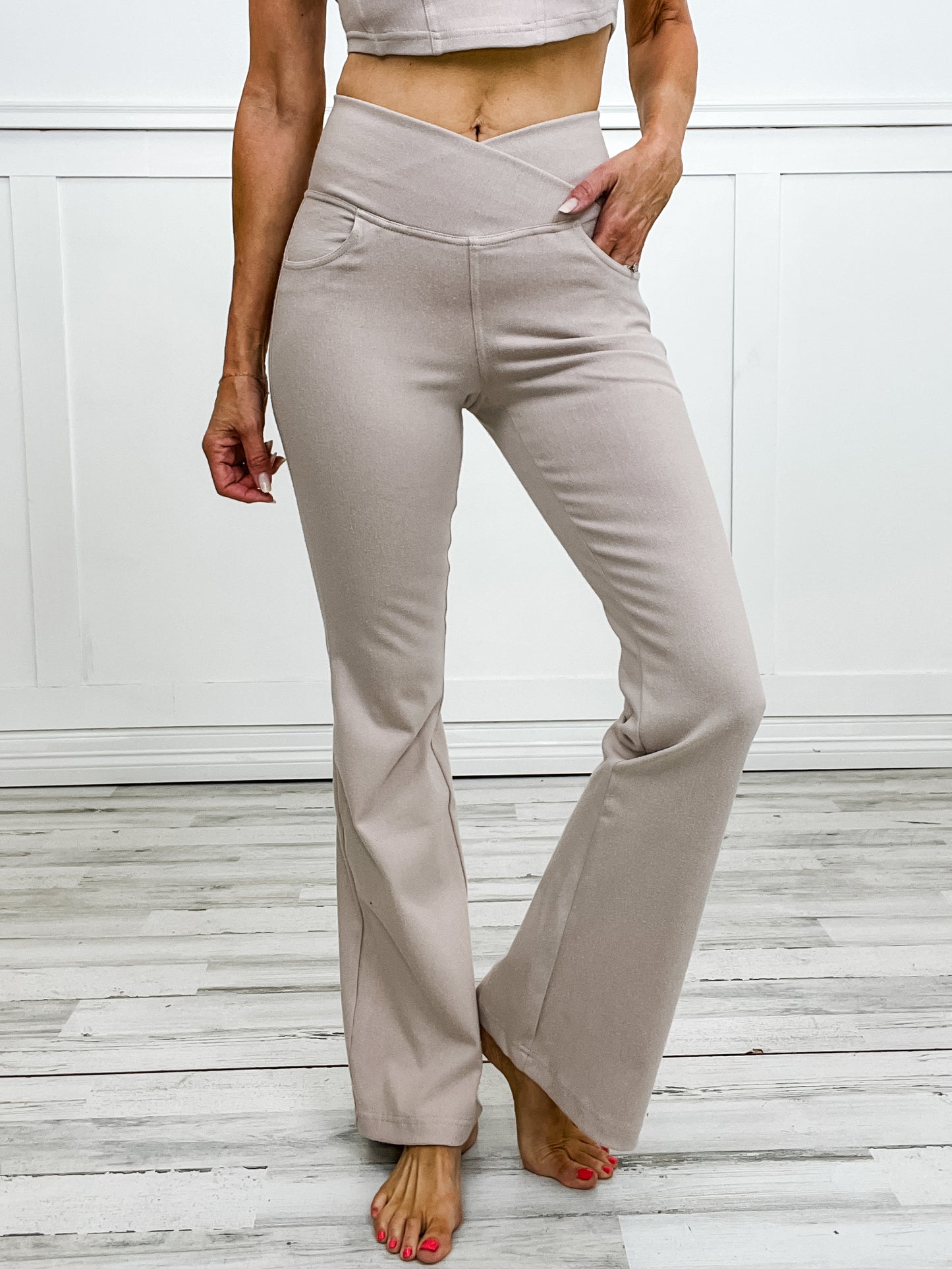 I Got You, Babe! Cotton Stretch Twill Flared Cross-Over Waist Pants