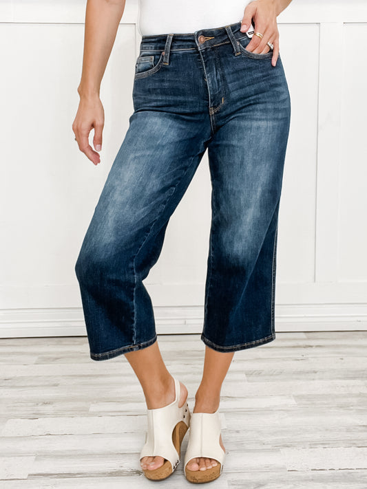 Judy Blue LAST KISS Mid-Rise Tummy Control Crop Wide Leg Denim Jeans