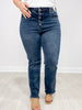 Judy Blue JOURNEY Hi-Rise Button Fly Distressed Hem Straight Denim Jeans