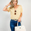 Short Sleeve Slub Low Gauge V-Neck Raglan Top