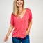 Short Sleeve Slub Low Gauge V-Neck Raglan Top
