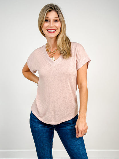 Hacci Slub V-Neck Drop Shoulder Top