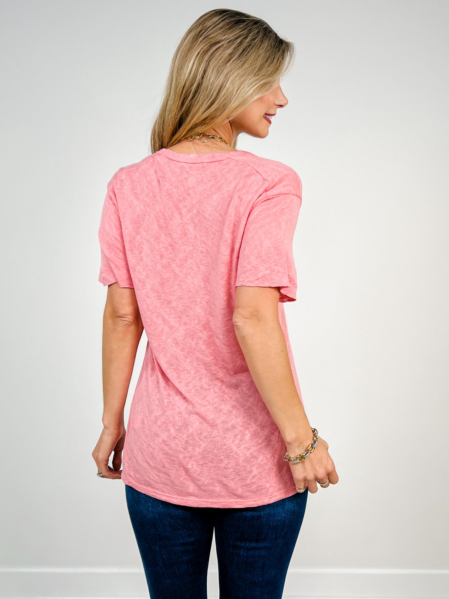 Hacci Slub V-Neck Short Sleeve Pocket Tee