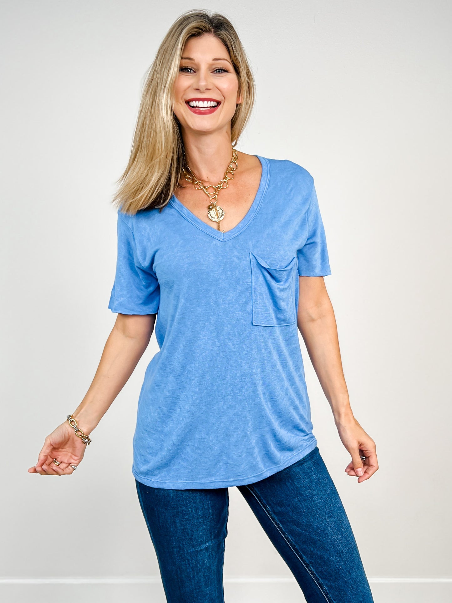 Hacci Slub V-Neck Short Sleeve Pocket Tee