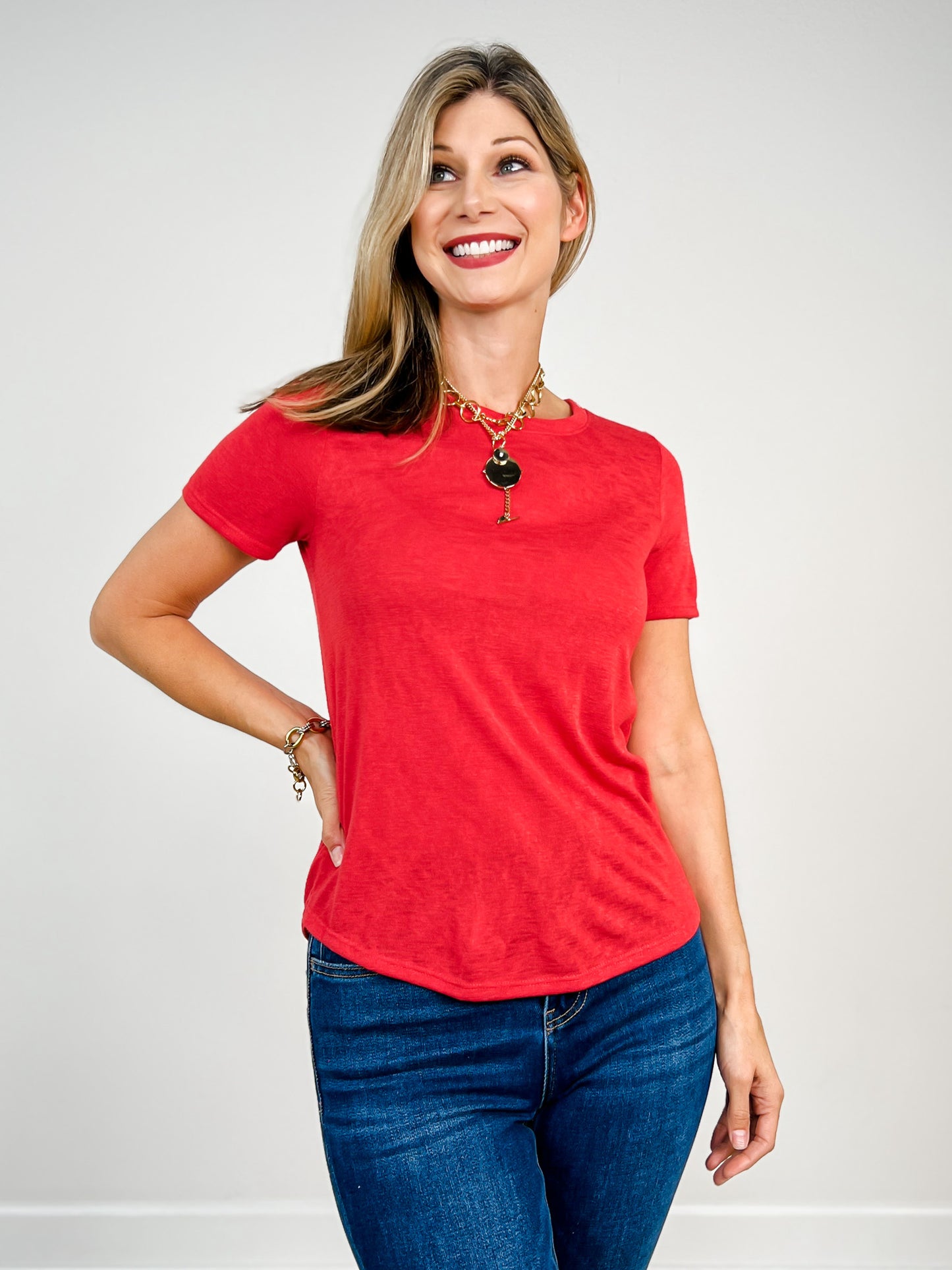 Short Sleeve Hacci Slub Crew Neck Top