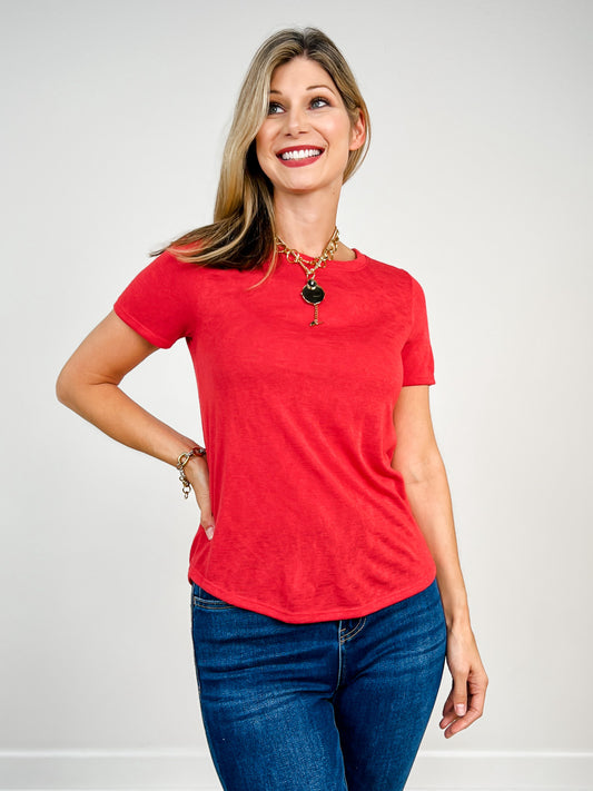 Short Sleeve Hacci Slub Crew Neck Top