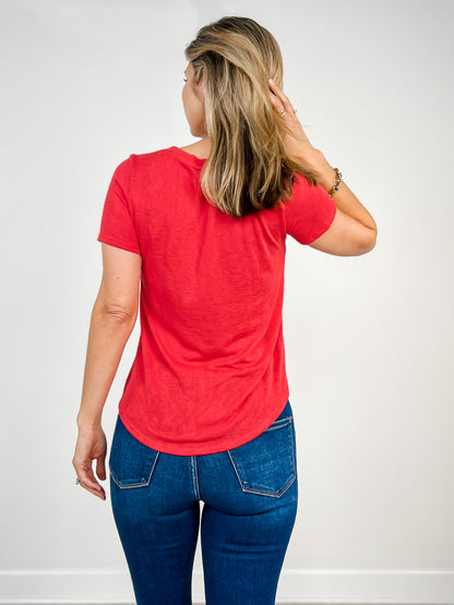 Short Sleeve Hacci Slub Crew Neck Top