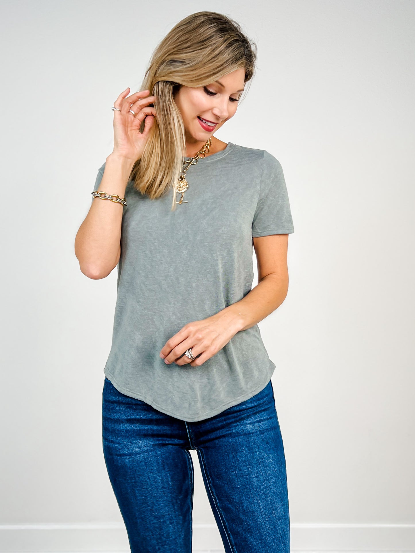 Short Sleeve Hacci Slub Crew Neck Top