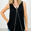 Sleeveless V-Neckline Top with Vertical Stone Trim Down Front