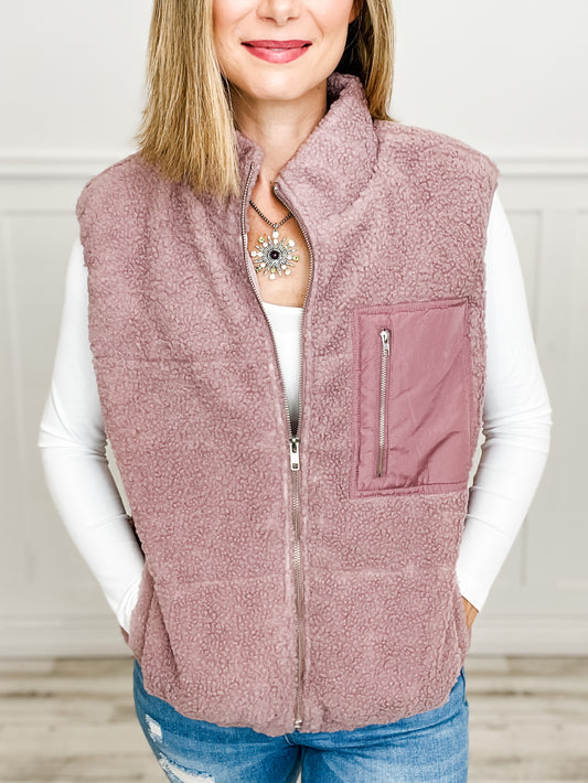 Sleeveless Fleece Thin Padded Vest with Front Zipper and Side Pockets