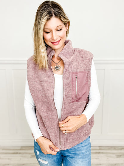 Sleeveless Fleece Thin Padded Vest with Front Zipper and Side Pockets