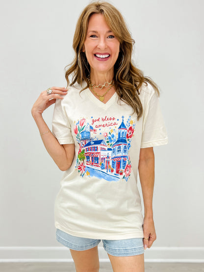 God Bless America Watercolor Graphic Tee