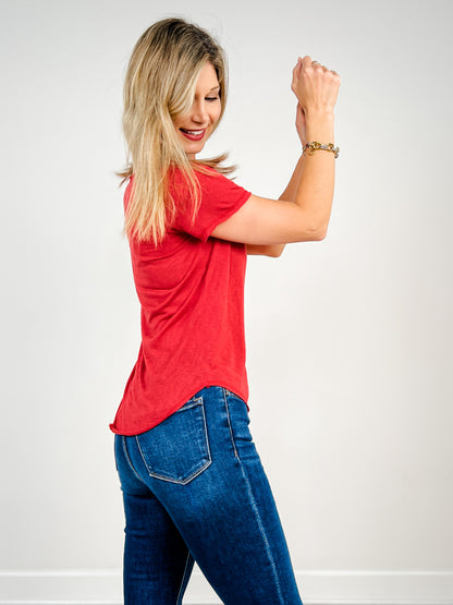 Short Sleeve Slub Knit Split Center Tee