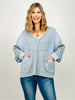 V neck long sleeve roomy fit top in thermal with stripe pattern