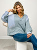 V neck long sleeve roomy fit top in thermal with stripe pattern