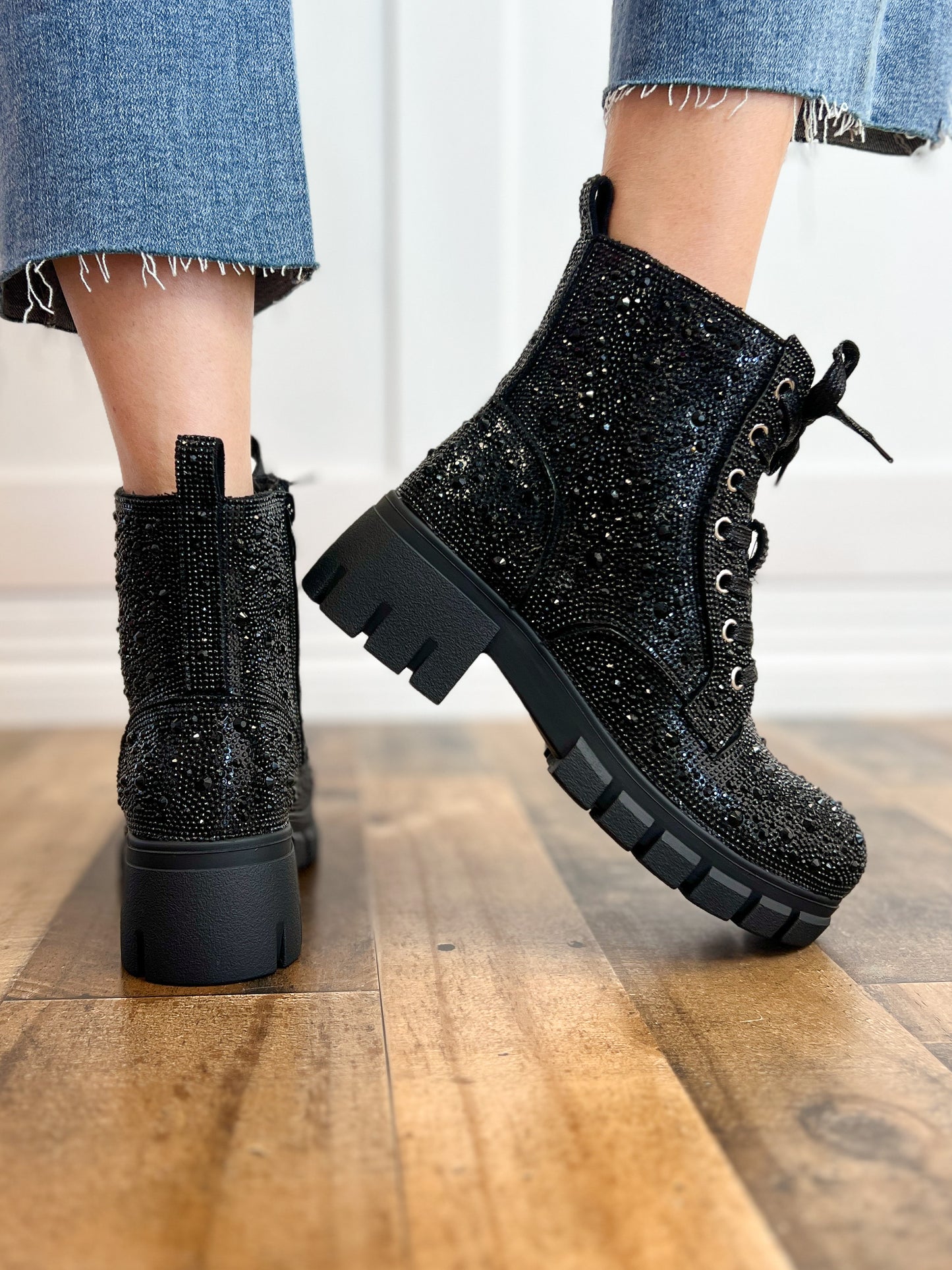 Corky's Mood Lace Up Boot in Black Rhinestones