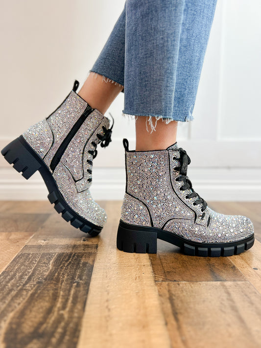 Corky's Mood Lace Up Boot in Clear Rhinestones