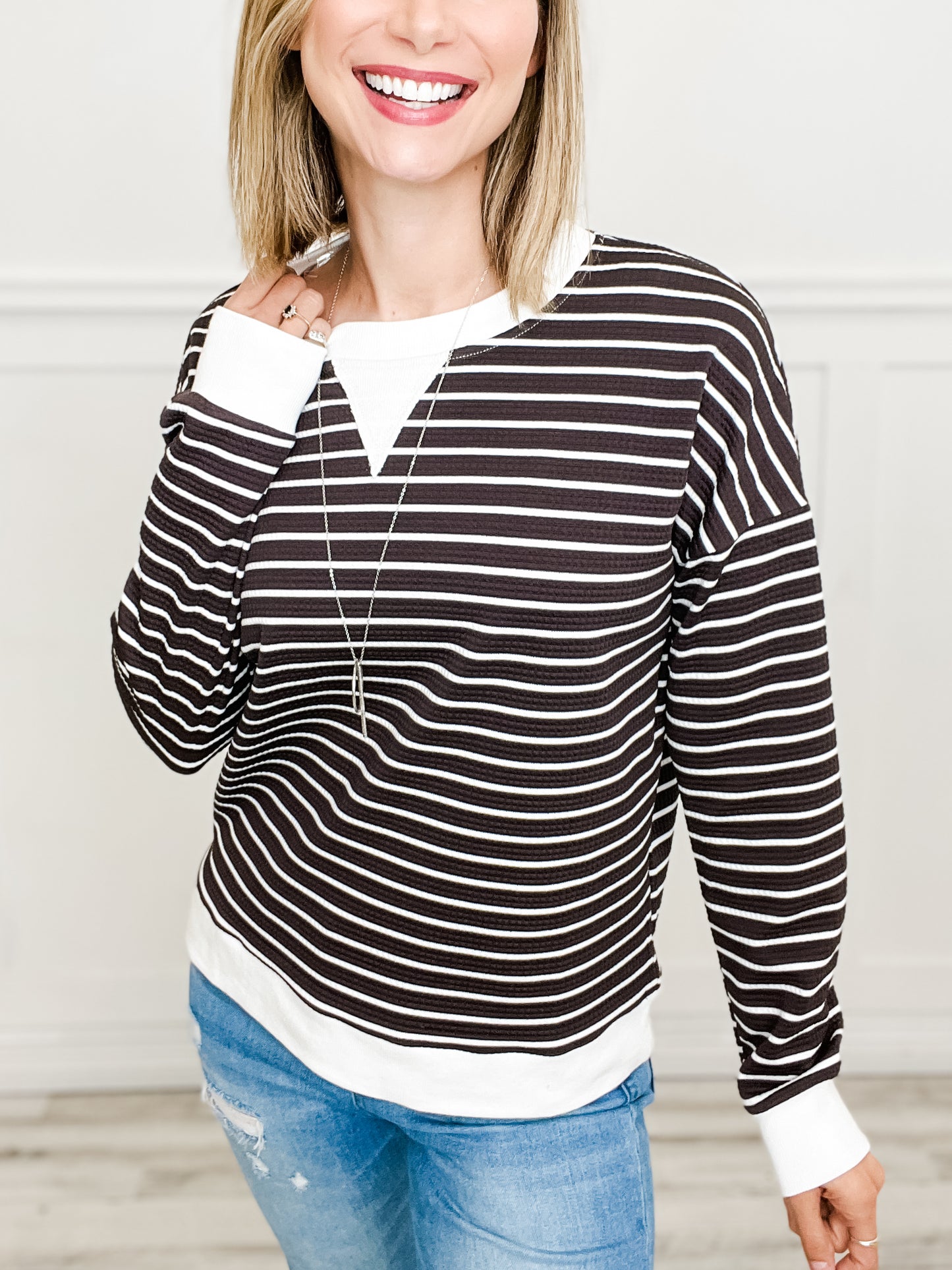 Color Contrast Bands Texture Striped Long Sleeve Top