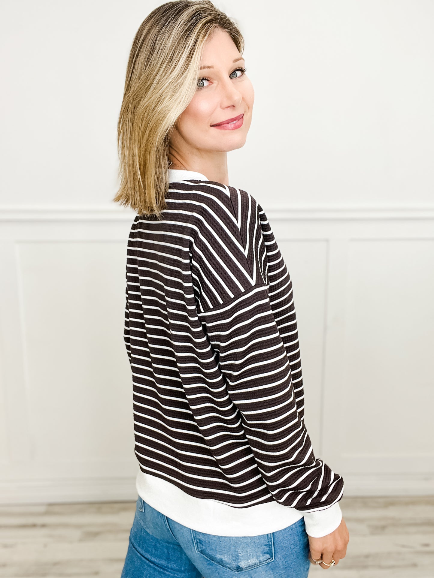 Color Contrast Bands Texture Striped Long Sleeve Top