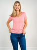 Short Sleeve Slub Knit V Neck Tee