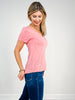 Short Sleeve Slub Knit V Neck Tee