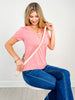Short Sleeve Slub Knit V Neck Tee
