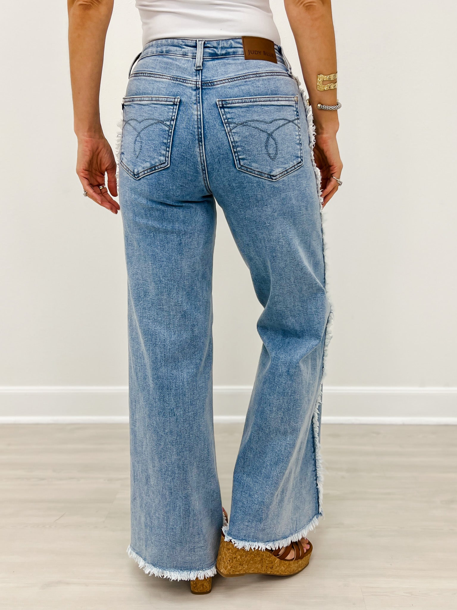 Judy Blue MAVERICK Hi-Rise Retro Wide Leg Raw Twisted Out Seam Jeans