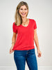 Short Sleeve Slub Knit V Neck Tee