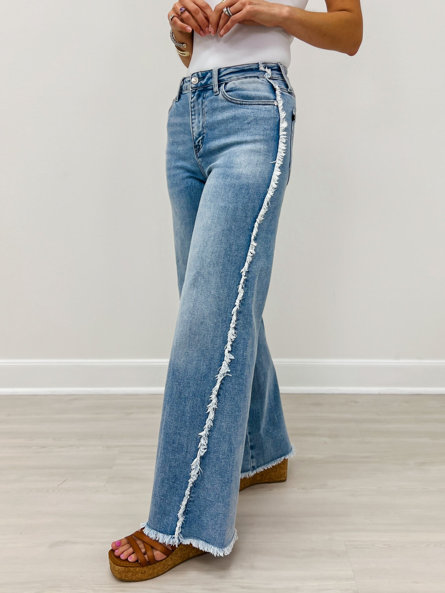 Judy Blue MAVERICK Hi-Rise Retro Wide Leg Raw Twisted Out Seam Jeans