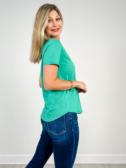 Short Sleeve Cotton Slub V-Neck Top