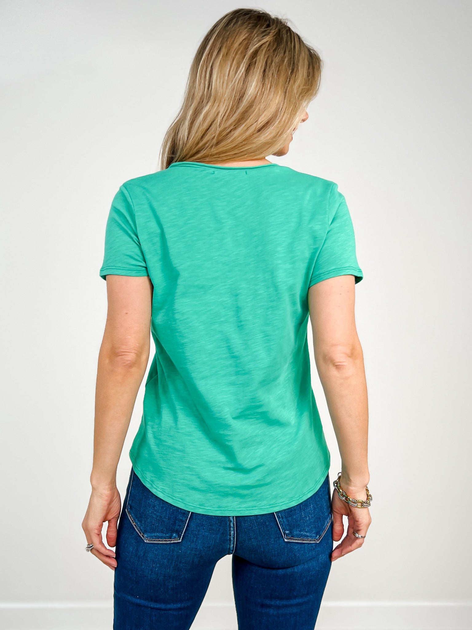 Short Sleeve Cotton Slub V-Neck Top