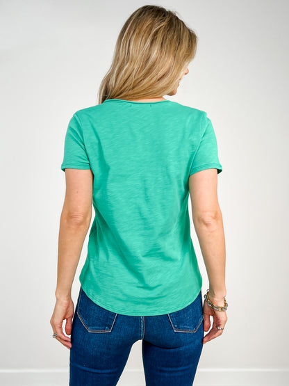 Short Sleeve Cotton Slub V-Neck Top
