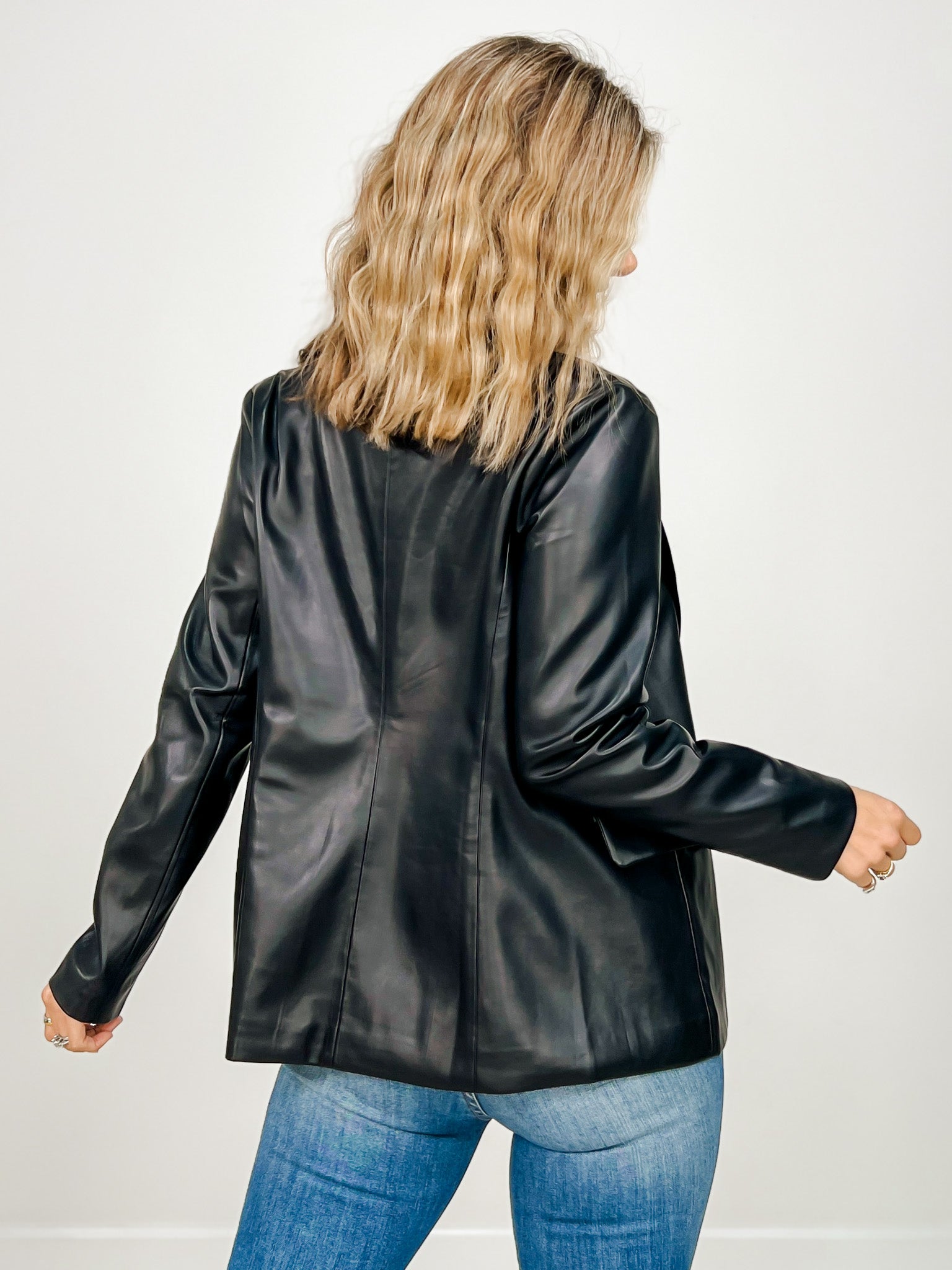 Faux Leather Open Front Blazer