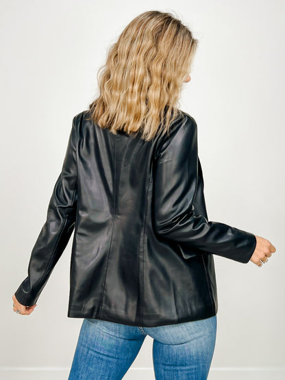 Faux Leather Open Front Blazer