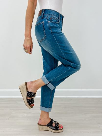 Judy Blue BRISTOL Mid-Rise Cuffed Boyfriend Cool Denim Jeans