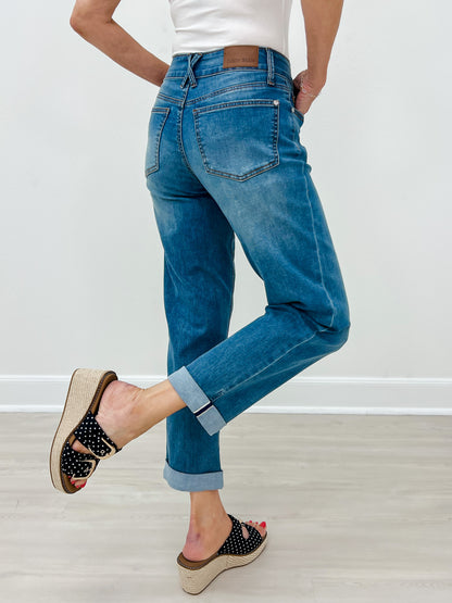 Judy Blue BRISTOL Mid-Rise Cuffed Boyfriend Cool Denim Jeans