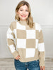 Long Sleeve Checkered Knit Sweater Top