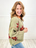 Life Is A Flower V-Neck Floral Pattern Chenille Pullover Sweater Top