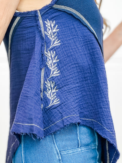 Hold On Sleeveless Embroidered Top
